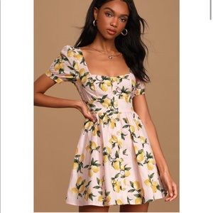 Lulu's | Dresses | Lulus Squeeze The Day Light Pink Lemon Print Puff Sleeve Skater  Dress | Poshmark
